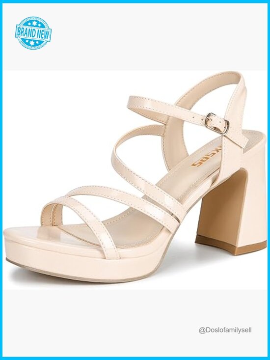 Shoes - Platform Chunky Heels Ankle Strap Strappy Sandals Open Toe Wedding Prom Dress